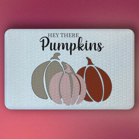 Pepper Crafts Hey There Pumpkins 18x30 Inch Anti-Fatigue Comfort Mat – Farmhouse Fall, Cushioned, Stain-Resistant Doormat for Kitchen, Entryway
