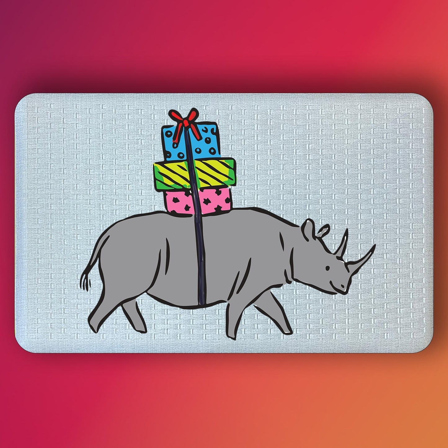Pepper Crafts Rhino with Gifts 18x30 Inch Wild Holiday Anti-Fatigue Comfort Mat – Cushioned, Stain-Resistant, Wipe-Clean Floor Mat