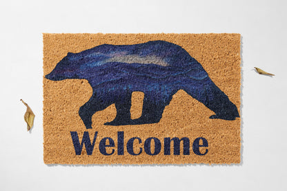 🐻 Welcome Bear – Rustic Outdoor Coir Mat