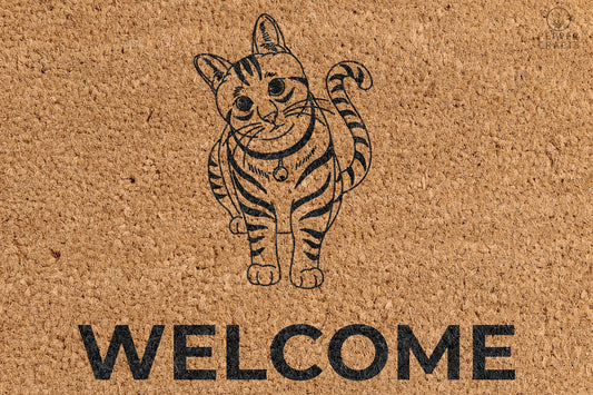 Pepper Crafts American Bobtail Coir Doormat – Stylish & Durable Welcome Mat for Cat Lovers (30" x 18")