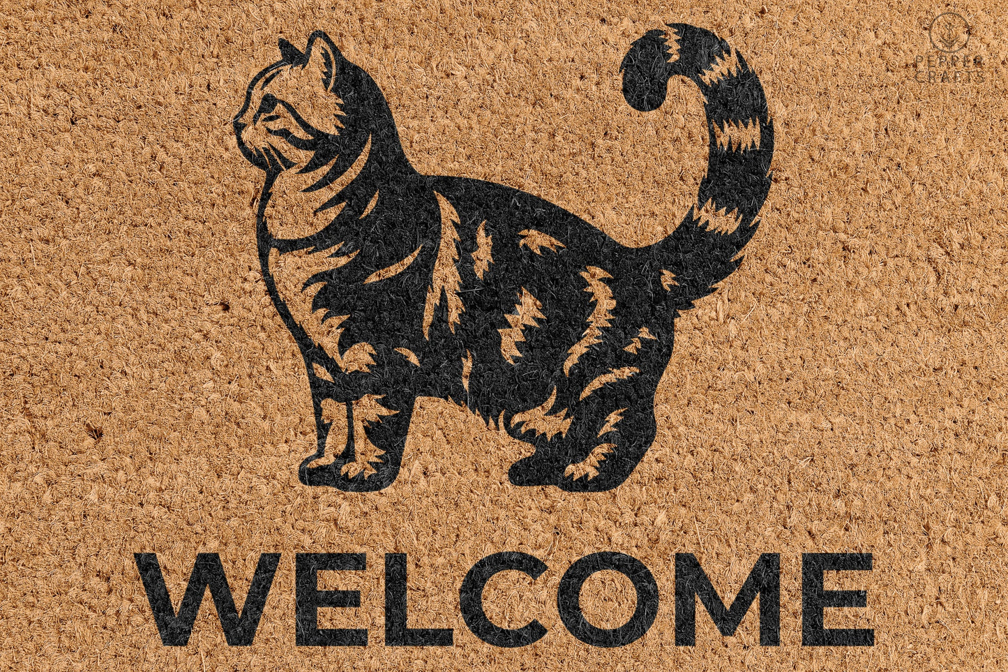 Pepper Crafts Munchkin Cat Coir Doormat – Stylish & Durable Welcome Mat for Cat Lovers (30" x 18")