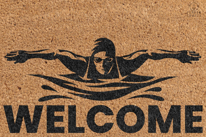 Pepper Crafts Swimming Coir Doormat – Stylish & Durable Welcome Mat for Athletes (30" x 18")