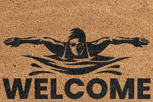 Pepper Crafts Swimming Coir Doormat – Stylish & Durable Welcome Mat for Athletes (30" x 18")