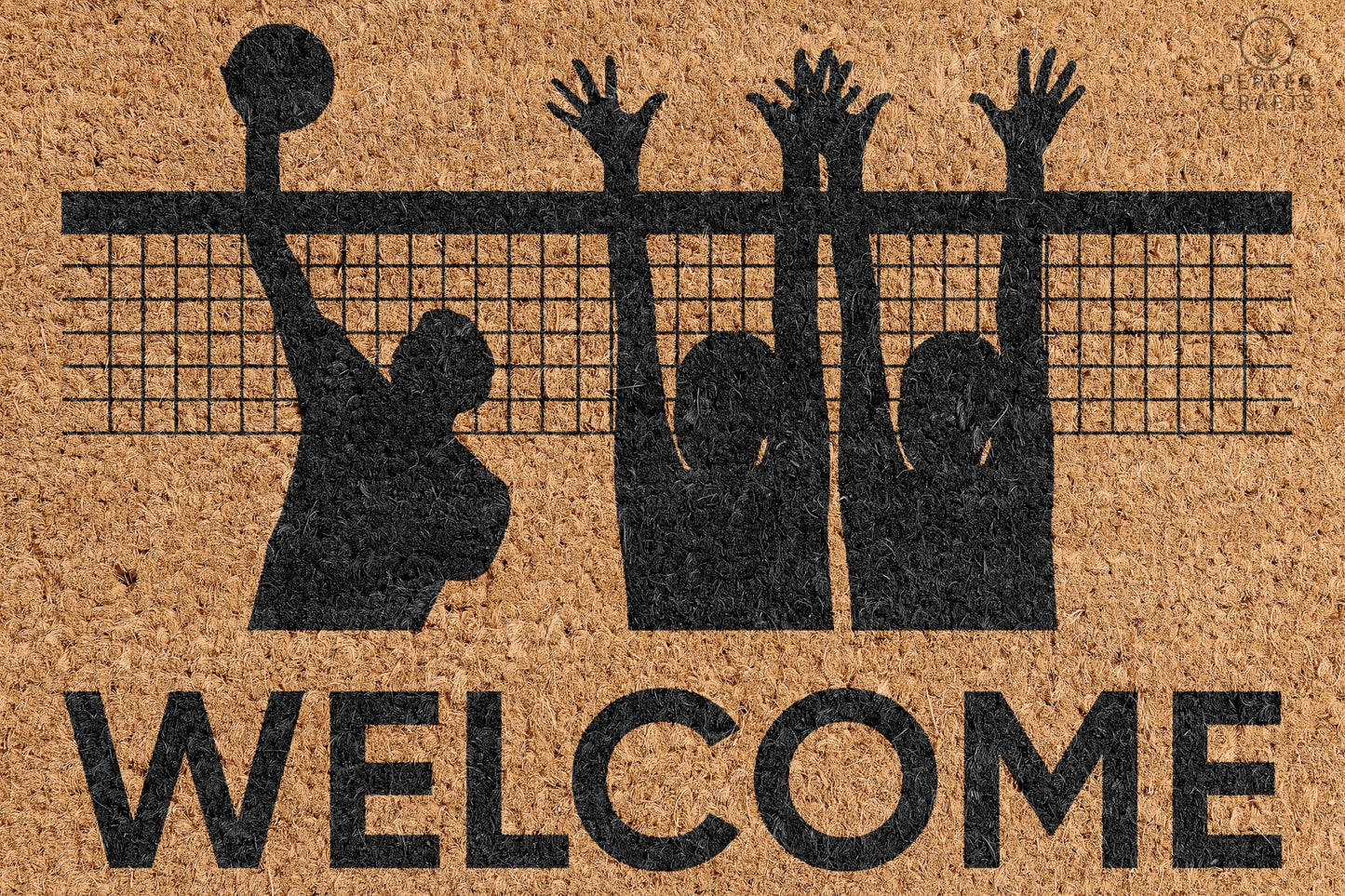 Pepper Crafts Volleyball Coir Doormat – Stylish & Durable Welcome Mat for Sports Fans (30" x 18")