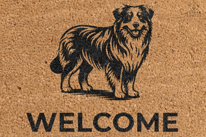 Pepper Crafts Faithful Greeter Australian Shepherd Coir Doormat – Durable & Stylish Welcome Mat for Dog Lovers (30" x 18") - peppercrafts